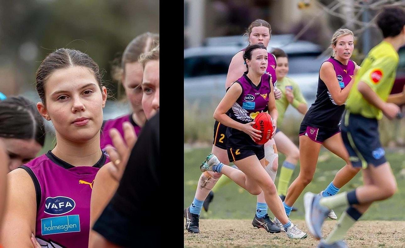 Lulu Atkins listens in during a break in the Hearts' big win over Collegians in Round 15; young gun Tess Baxter on the run