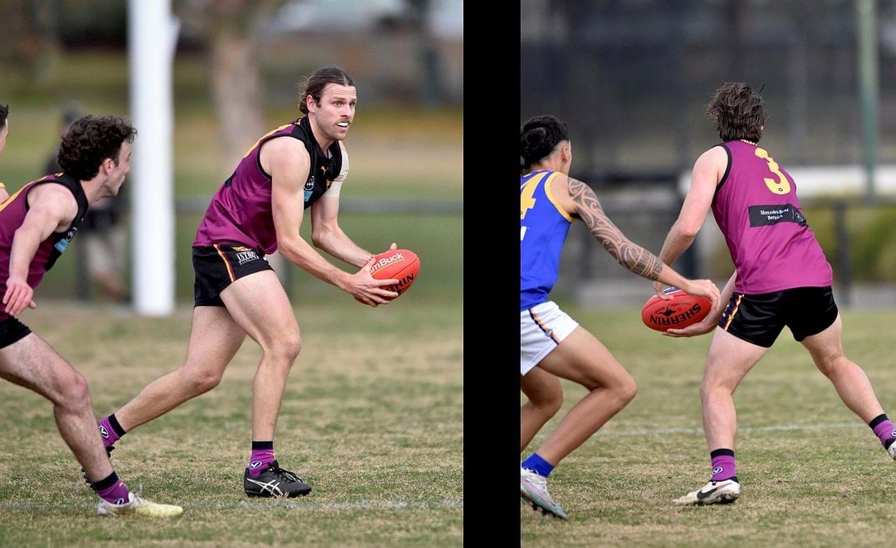 Will Paul and Jack Munro (3) look to handball away