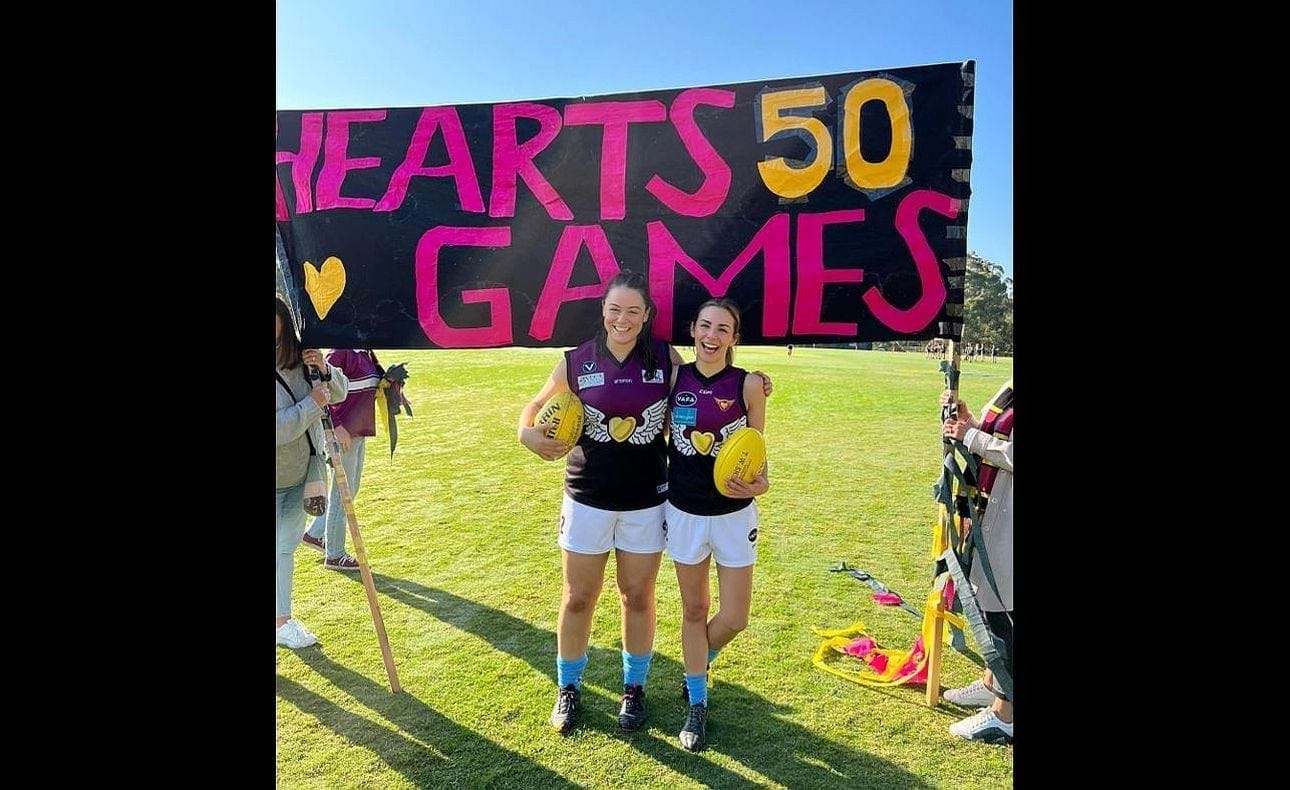 Jordan Shanks and Taylah Vines-Chapple about to play their 50th games for the Hearts in their Round 3 match against Whitefriars